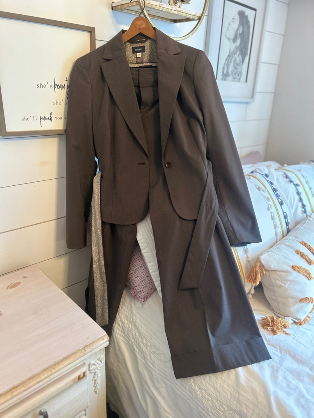 Mexx Brown Pinstripe Women's Suit Jacket